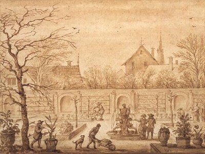 PD.326-1963 View ng Dutch garden, c.1650-60 (ink and wash)finn tekijältä Allart van Everdingen