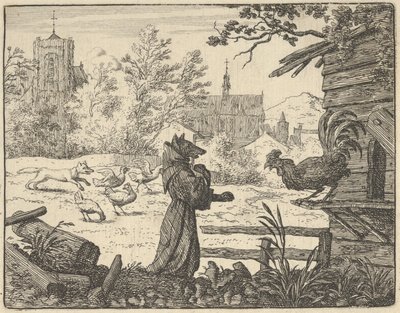 Renard, munkkinaamioitunut, saa kukon luottamuksen, 1650-75. tekijältä Allart van Everdingen