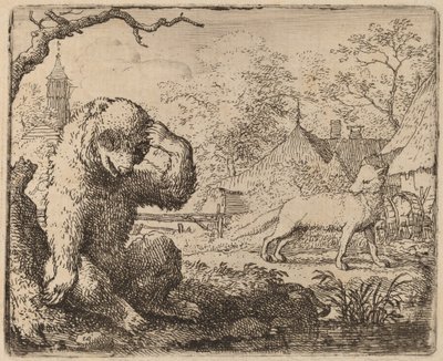 Reynard Pilkkaa surullista karhua, luultavasti c. 16451656. tekijältä Allart van Everdingen