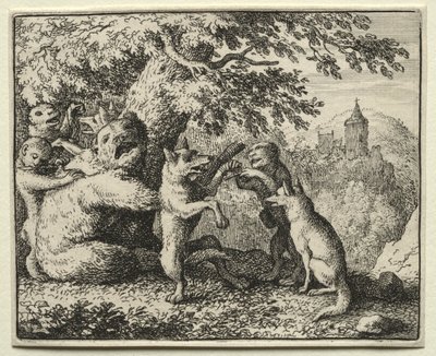 Reynard the Fox: Reynard varustettu pyhiinvaellusmatkaansa varten. tekijältä Allart van Everdingen