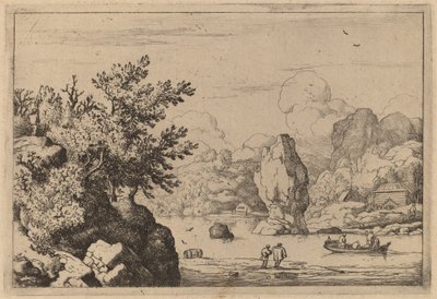 Kivi keskellä jokea, luultavasti n. 16451656. tekijältä Allart van Everdingen