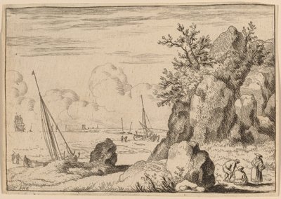 Merimaisema kolmella hahmolla oikealla, luultavasti n. 16451656. tekijältä Allart van Everdingen