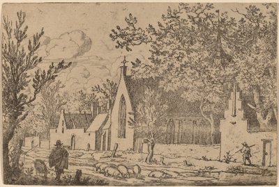 Sikalauma lähellä kappelia, luultavasti n. 16451656. tekijältä Allart van Everdingen