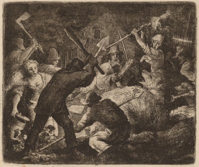 Talonpoikien hyökkäämä karhu, luultavasti n. 16451656. tekijältä Allart van Everdingen