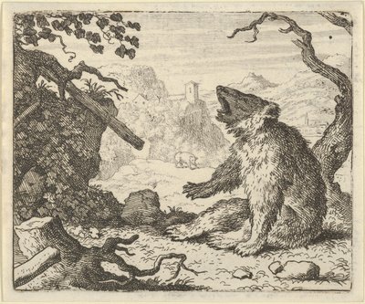 Karhu kutsuu Renardin esiintymään Eläinten neuvoston edessä, 1650-75. tekijältä Allart van Everdingen