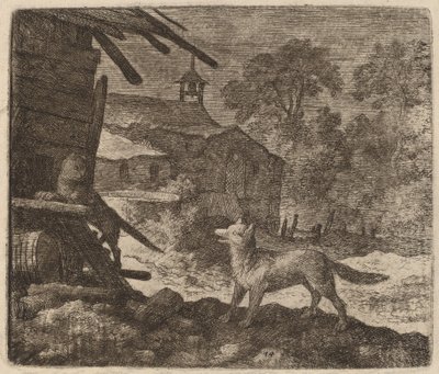 Kissa tulee navettaan Reynardin katsoessa, luultavasti n. 16451656. tekijältä Allart van Everdingen