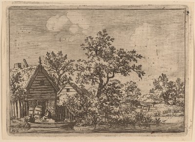 Kaksi tynnyriä mökin edessä, luultavasti c. 16451656. tekijältä Allart van Everdingen
