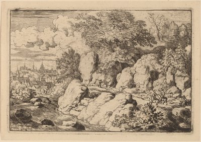 Kaksi ratsumiestä kallioisella polulla, luultavasti n. 16451656. tekijältä Allart van Everdingen