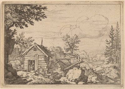 Kaksi miestä majan ovella, luultavasti n. 16451656. tekijältä Allart van Everdingen