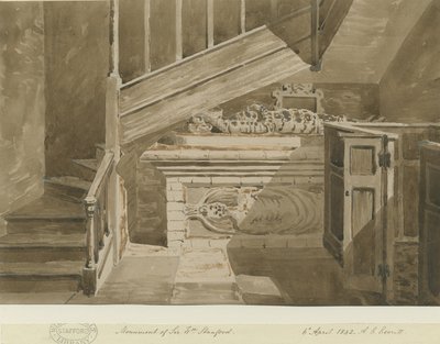 Handsworth - Sir William Stanfordin muistomerkki: seepiapiirustus, 6. huhtikuuta 1842 tekijältä Allen Edward Everitt