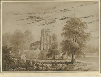 Lichfield - St. Chadin kirkko: punainen seepiapiirros, heinäkuu 1842 (piirustus) tekijältä Allen Edward Everitt