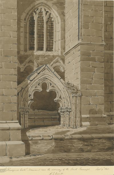 Lichfield Cathedral - South Transept: punainen seepiapiirros, 9.9.1842 tekijältä Allen Edward Everitt