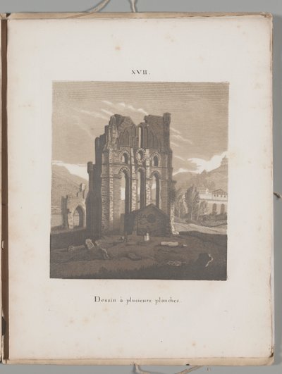 Litografian taide: Italian kirkon rauniot, levy XVII tekijältä Alois Senefelder