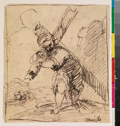 Kristus kantaa ristiä, recto, 1600-luku tekijältä Alonso Cano