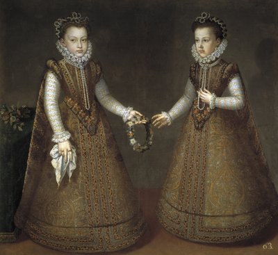 Infantas Isabel Clara Eugenia 1566-1633 ja Catherine Michelle Espanjasta 1567-1597, n. 1575 tekijältä Alonso Sánchez Coello
