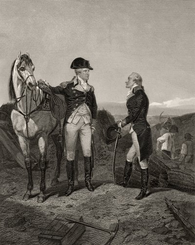 George Washingtonin ja Alexander Hamiltonin ensimmäinen tapaaminen julkaisusta Life and Times of Washington, osa I, julkaistu 1857 tekijältä Alonzo Chappel