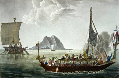 Näkymä Gueben saaren Corocoresista Pisangin saarelta, Coutantin kaivertama Voyage Autour du Monde sur les Corvettes de L