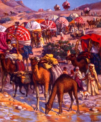 Ryhmä arabipaimentolaisia autiomaassa. kirjoittanut Nasreddine Dinet (Alphonse-Étienne Dinet). 1861 1929. ranskalainen orientalistinen taidemaalari 1918 tekijältä Alphonse Etienne Dinet