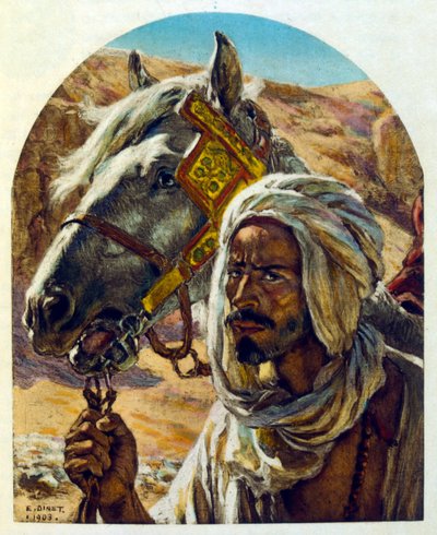 Dinet:n kuvitus teoksesta Mirages Scenes of Arab life. 1906. Mirages, Scénes De La Vie Arab on kuvittanut Etienne Dinet Silman Ben Ibrahim Bamerin kommentilla. Nasreddine Dinet syntyi nimellä Alphonse-Étienne Dinet; (1861-1929) oli ranskalainen itämainen tekijältä Alphonse Etienne Dinet