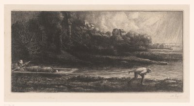 Maisema proomulla le baco tekijältä Alphonse Legros (signed by artist)