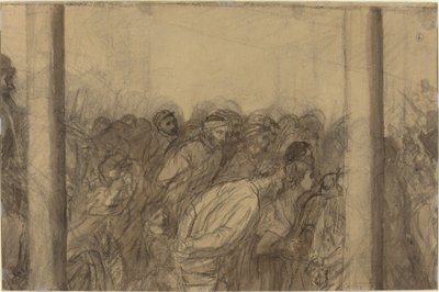 Ihmisjoukko kahden sarakkeen välissä [käänteinen]. tekijältä Alphonse Legros