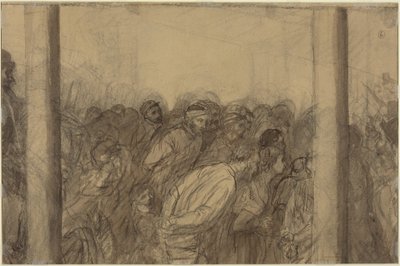 Kahden pylvään välissä näkyvä ihmisjoukko [kääntöpuoli] tekijältä Alphonse Legros
