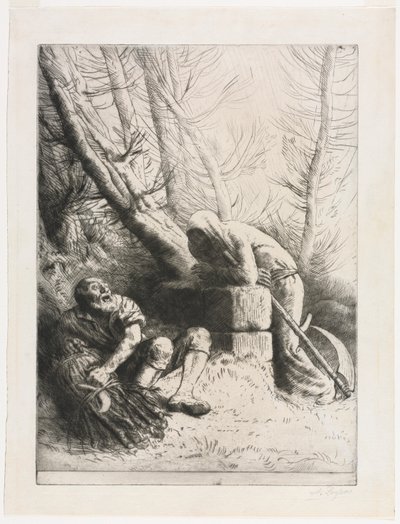 Kuolema ja puunhakkaaja, 1881. tekijältä Alphonse Legros