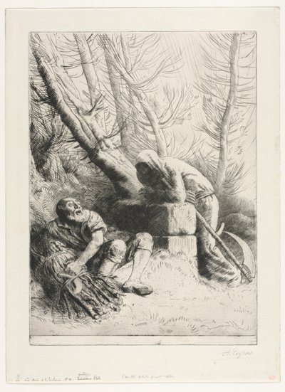 Kuolema ja puunhakkaaja, 1881. tekijältä Alphonse Legros