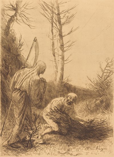 Kuolema ja puunhakkaaja, 2. levy Le mort et le bucheron. tekijältä Alphonse Legros
