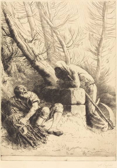 Kuolema ja puunhakkaaja, 4. levy La mort et le bucheron. tekijältä Alphonse Legros