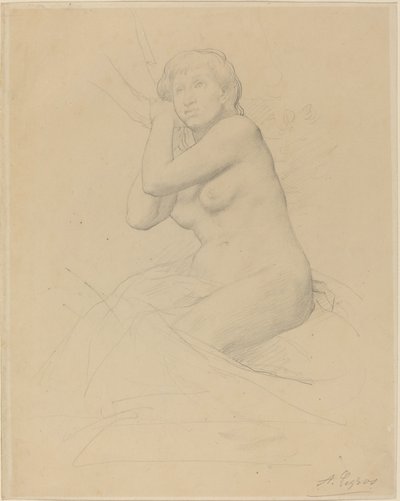 Nainen alaston istuva tekijältä Alphonse Legros