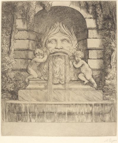 Fountain: Grotesque, Children and Basin Une fountain: Masque, enfants et bassin. tekijältä Alphonse Legros