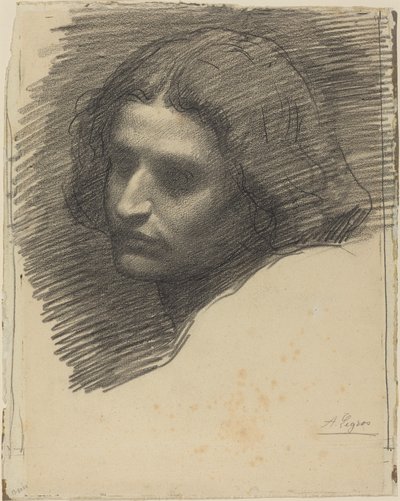 Vasemmalle päin olevan miehen pää [recto]. tekijältä Alphonse Legros