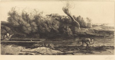 Maisema veneellä, 2. kilpi (Paysage au Bateau) tekijältä Alphonse Legros