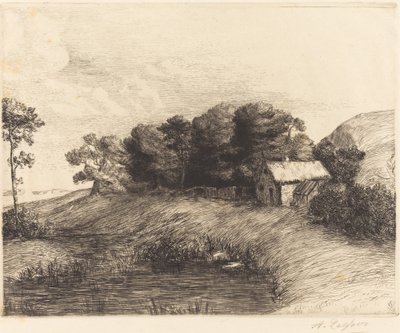 Maisema lampineen (Le paysage a la mare) tekijältä Alphonse Legros