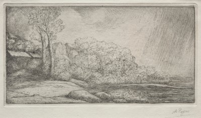 Maisema kahdella puulla tekijältä Alphonse Legros