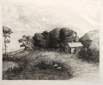 Maisema lampineen. tekijältä Alphonse Legros