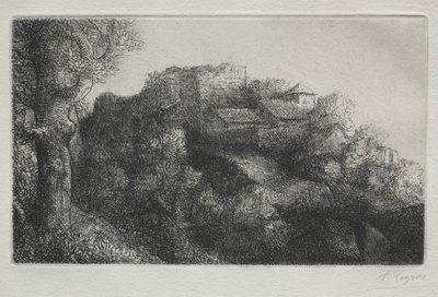 Maisema rakennuksilla. tekijältä Alphonse Legros