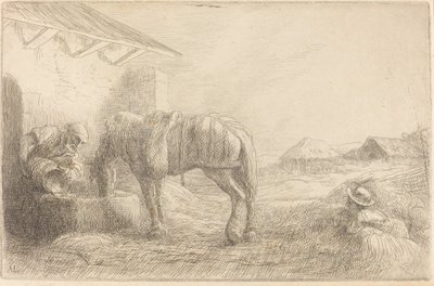 Mies juottaa hevosta Mies juottaa hevosta. tekijältä Alphonse Legros