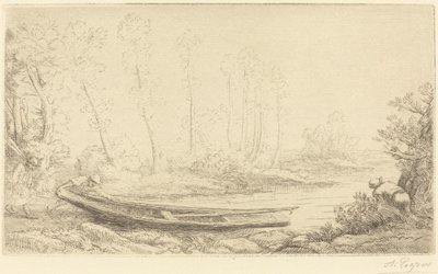 Mies, jolla on puntti, kuva oikealla Pecheurs des truites. tekijältä Alphonse Legros