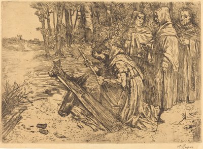 Munkit pilkkoo puuta (Les moines bucherons) tekijältä Alphonse Legros