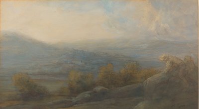Vuoristomaisema kahdella hahmolla oikealla, 1905. tekijältä Alphonse Legros