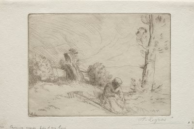 Talonpoika kiviaidan lähellä. tekijältä Alphonse Legros