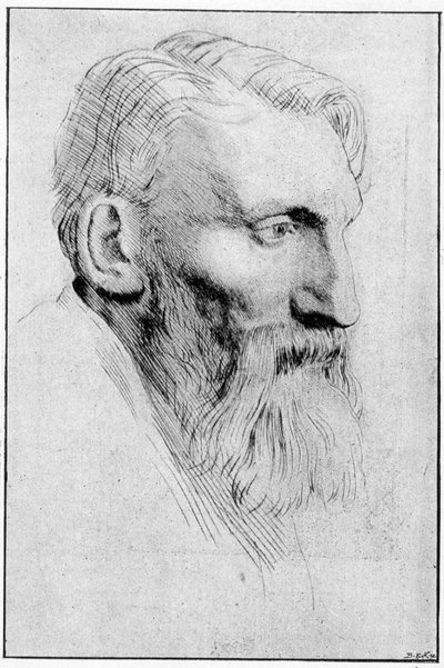 Muotokuva ranskalaisesta kuvanveistäjä Auguste Rodinista (1840 - 1917) vahvan Legros-veden jälkeen. tekijältä Alphonse Legros