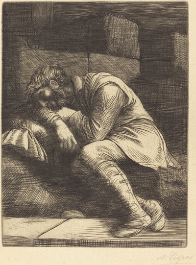 Nukkuva kerjäläinen tekijältä Alphonse Legros