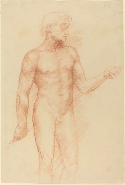 Tutkimus miehen figuurista, pitäen sauvaa selän takana. tekijältä Alphonse Legros