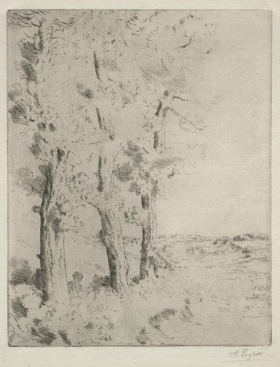Lukija: Luento puiden alla, c. 1882. tekijältä Alphonse Legros