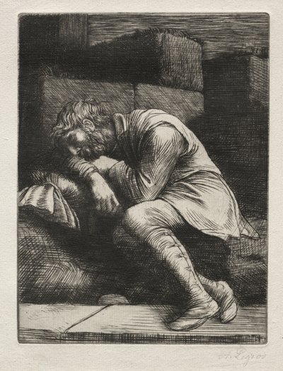 Nukkuva kerjäläinen. tekijältä Alphonse Legros