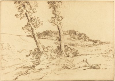 Traveller reclining on the Grass Matkustaja makuuasennossa ruohikolla. tekijältä Alphonse Legros