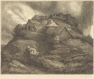 Saint-Pierren kylä myrskyn aikana Saint-Pierren kylä, myrskyvaikutus. tekijältä Alphonse Legros